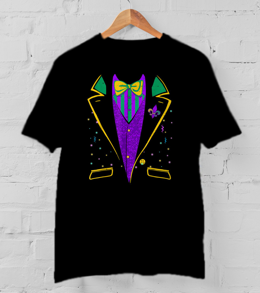 Mardi Gras Tuxedo Costume Funny Carnival Parade Design Fleur-de-Lis Bow Tie T-Shirt