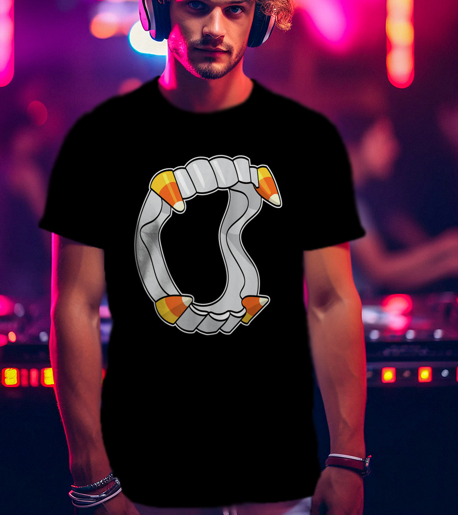 Candy Corn Fangs Funny Vampire Halloween T-Shirt