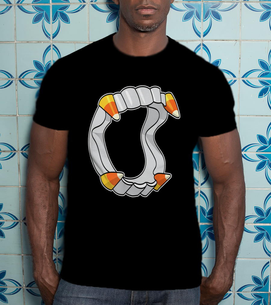 Candy Corn Fangs Funny Vampire Halloween T-Shirt