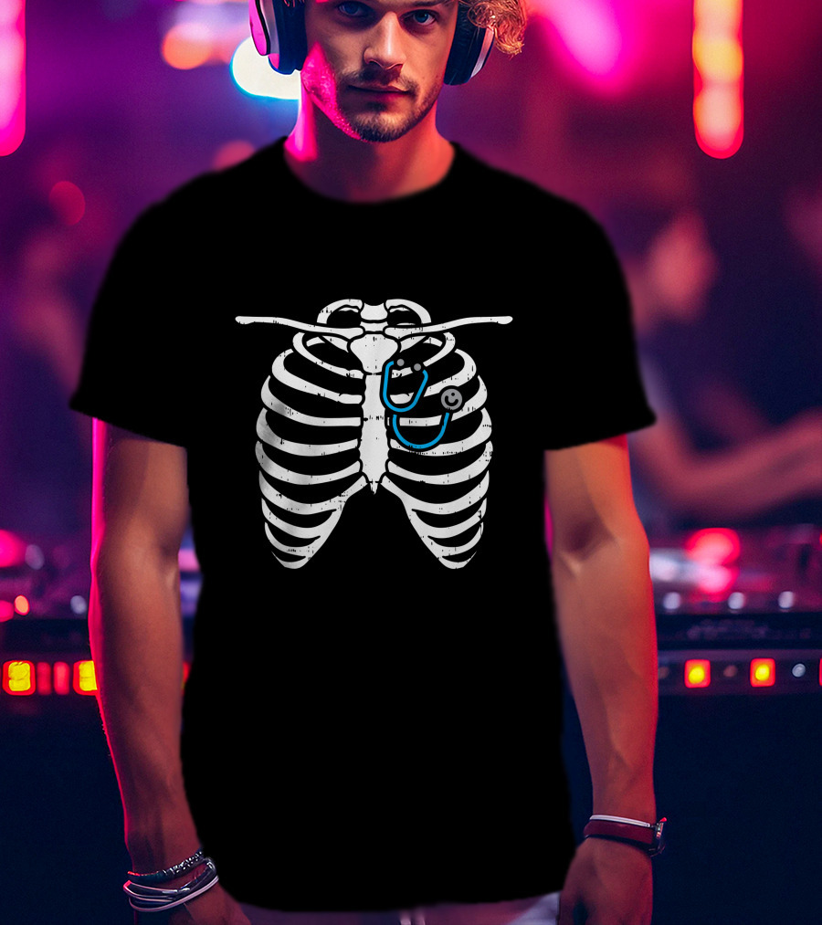 Halloween Nurse Stethoscope Skeleton Ribs Costume T-Shirt
