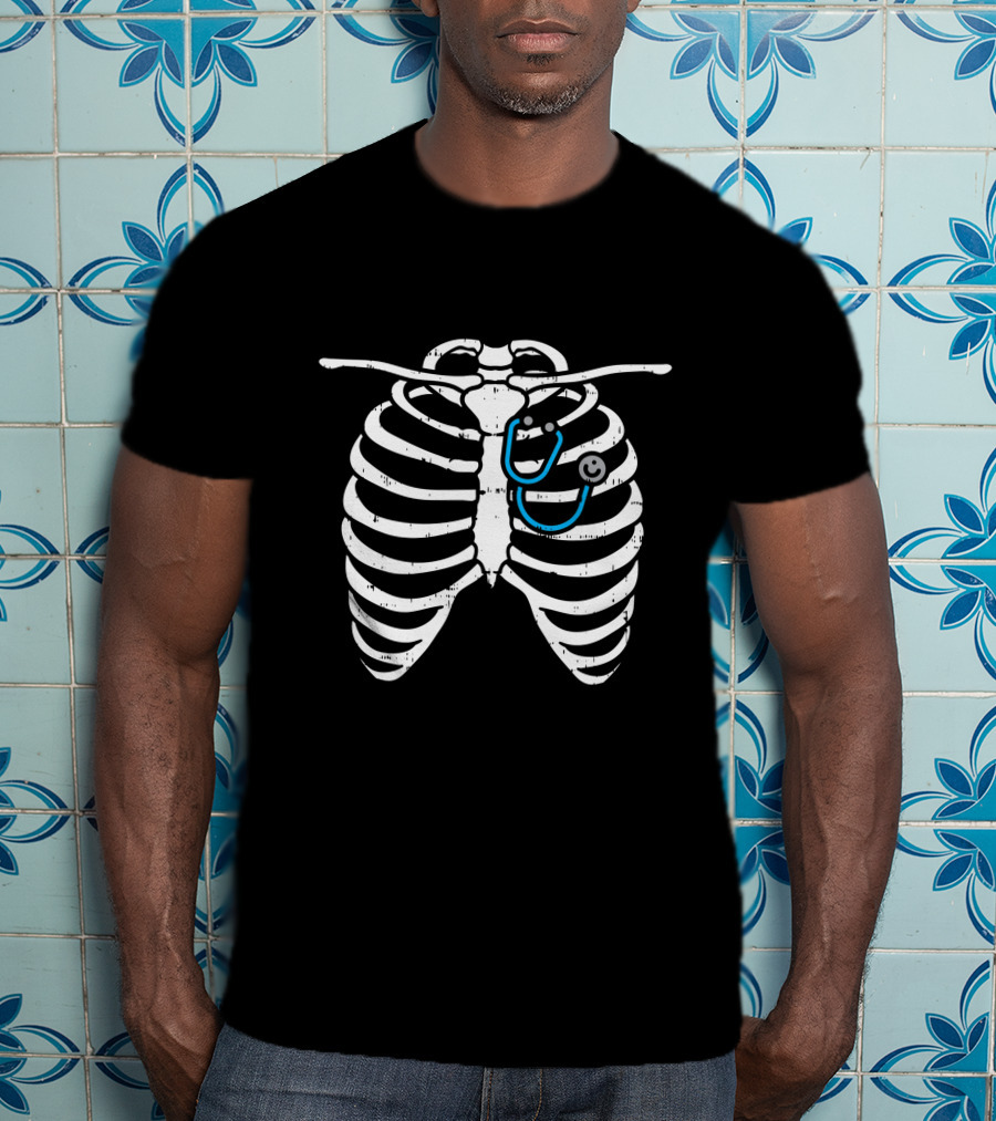 Halloween Nurse Stethoscope Skeleton Ribs Costume T-Shirt