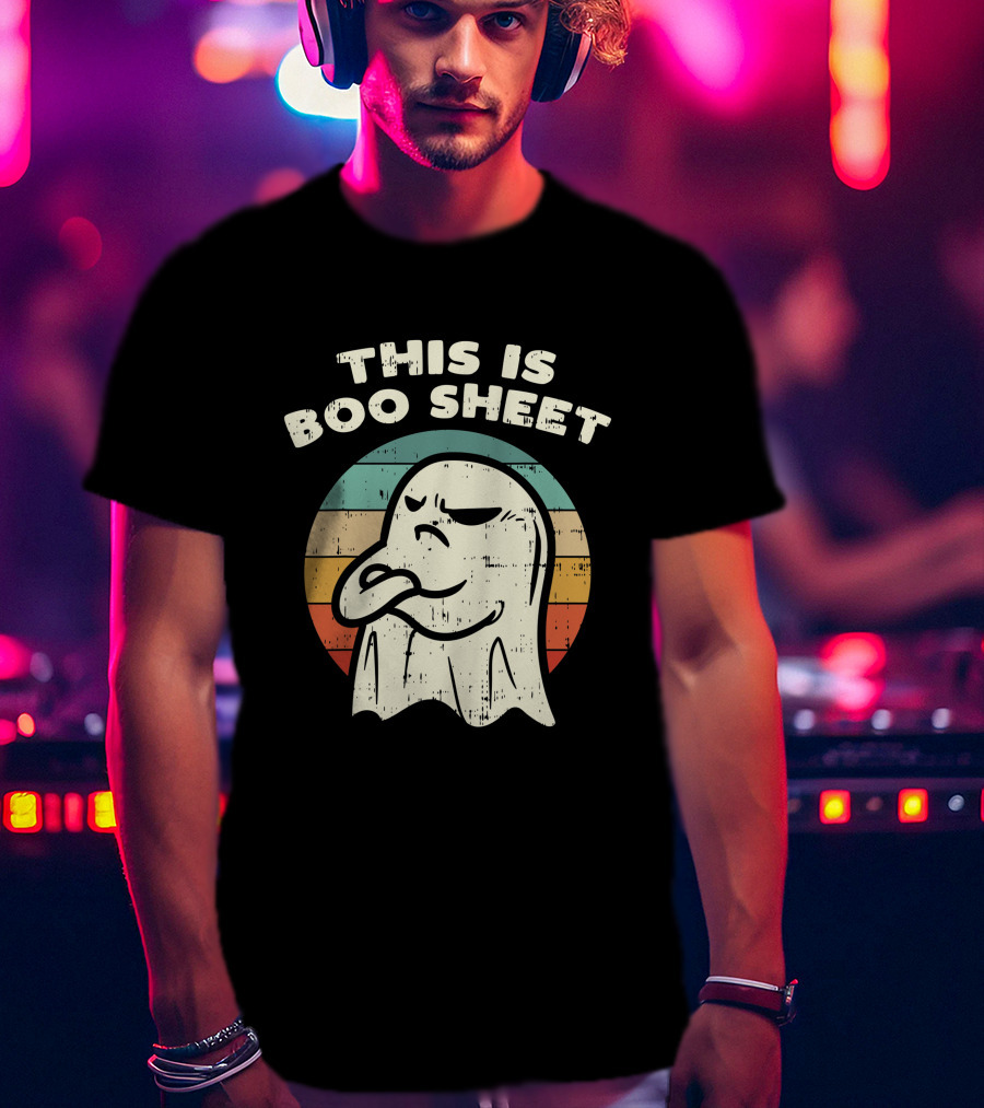 This Is Boo Sheet Vintage Ghost Halloween Retro Stripes T-Shirt