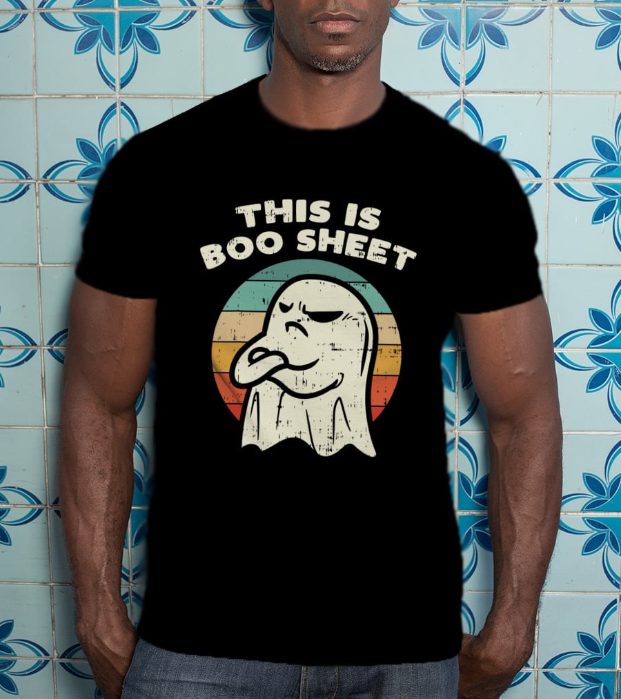 This Is Boo Sheet Vintage Ghost Halloween Retro Stripes T-Shirt