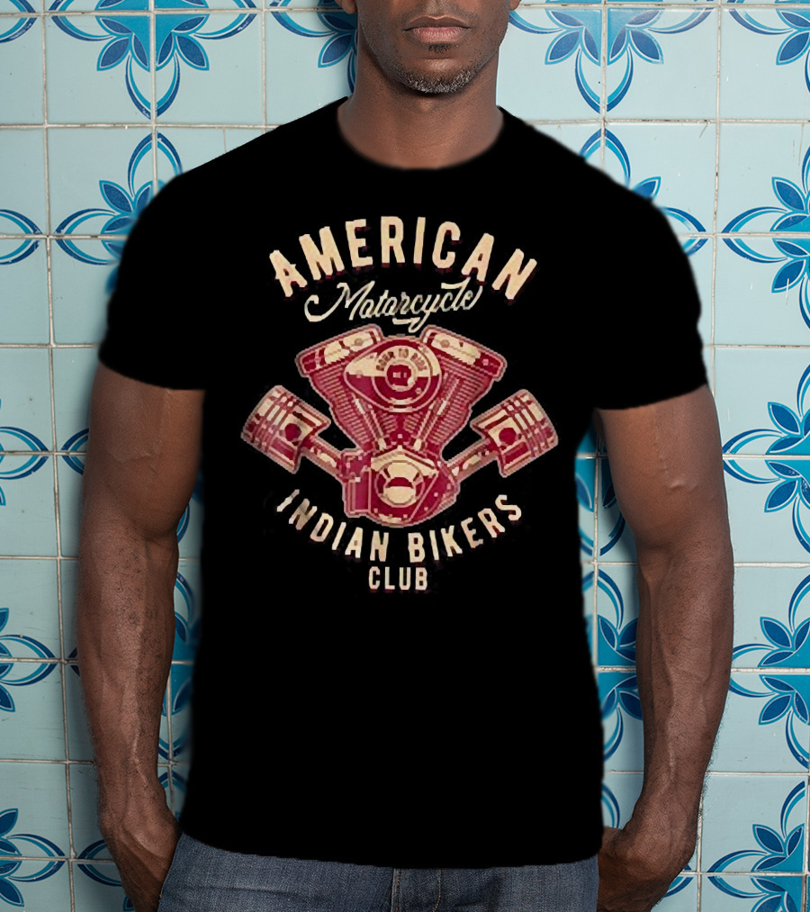 Vintage American Motorcycle Indian Bikers Club Engine T-Shirt