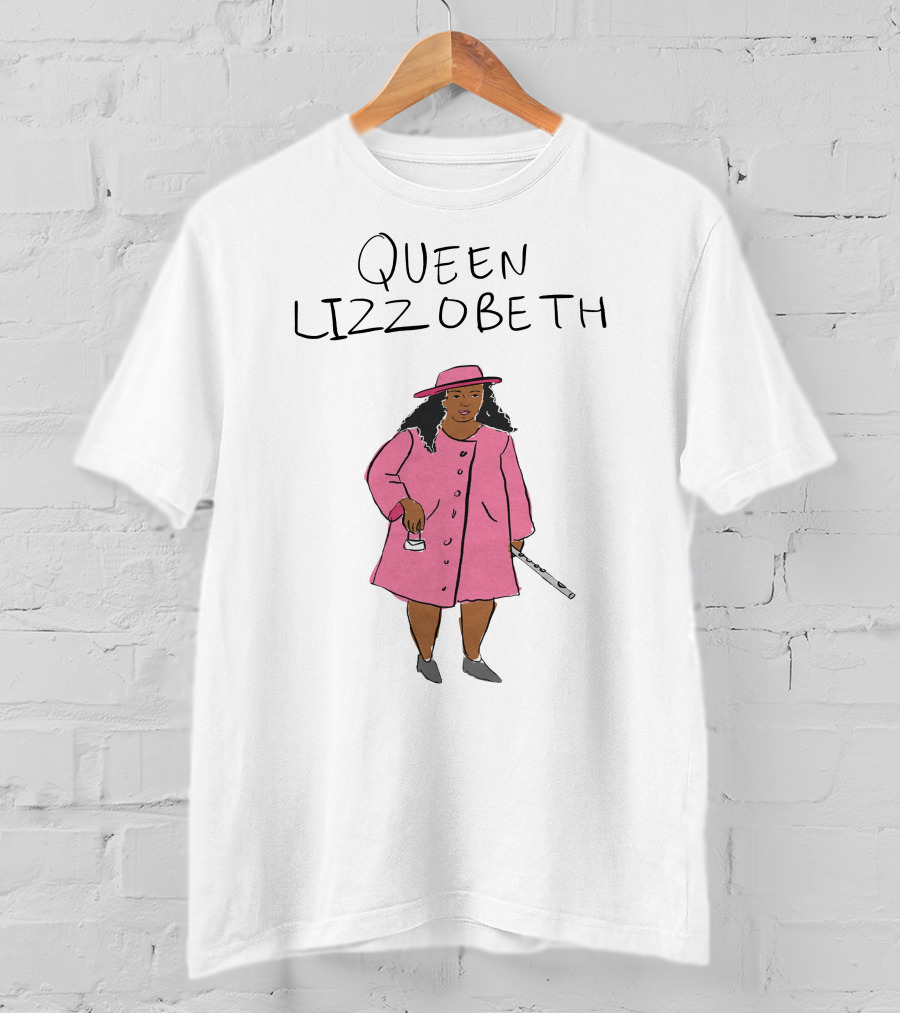 Queen Lizzobeth Illustration In Pink Coat And Hat T-Shirt