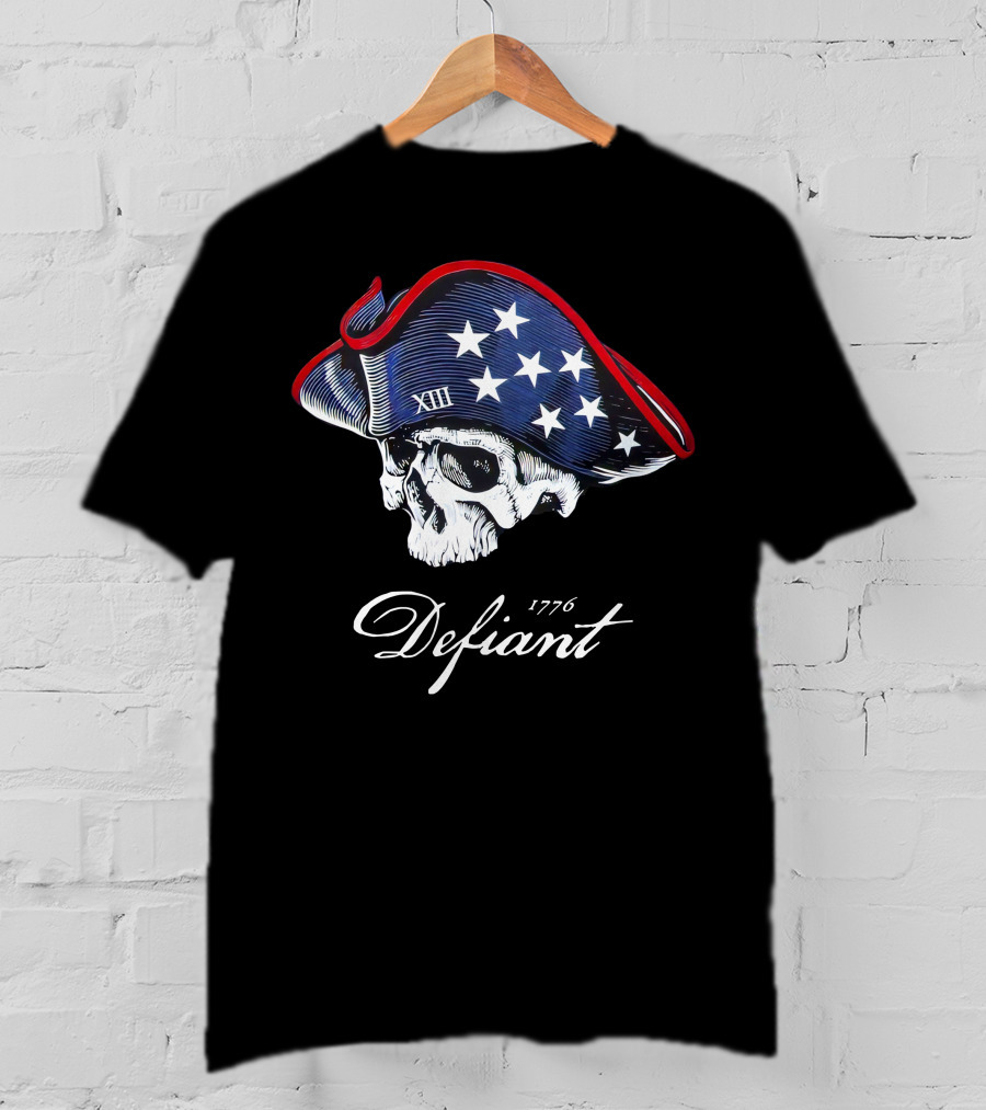 Defiant 1776 XIII Skull With Patriot Tricorn Hat Men's Fashion 3XL T-Shirt