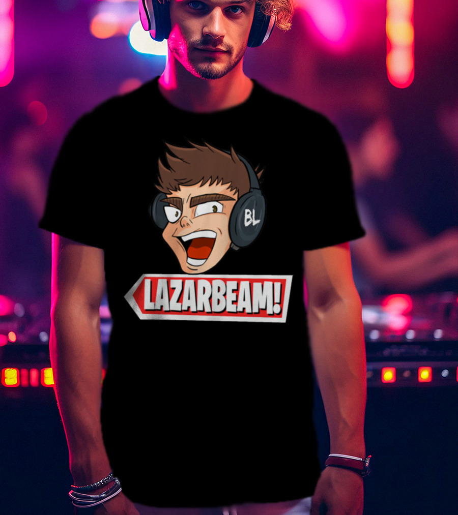 Lazarbeam Gingy Headphones Cartoon Face BL Logo Youtuber Merch T-Shirt