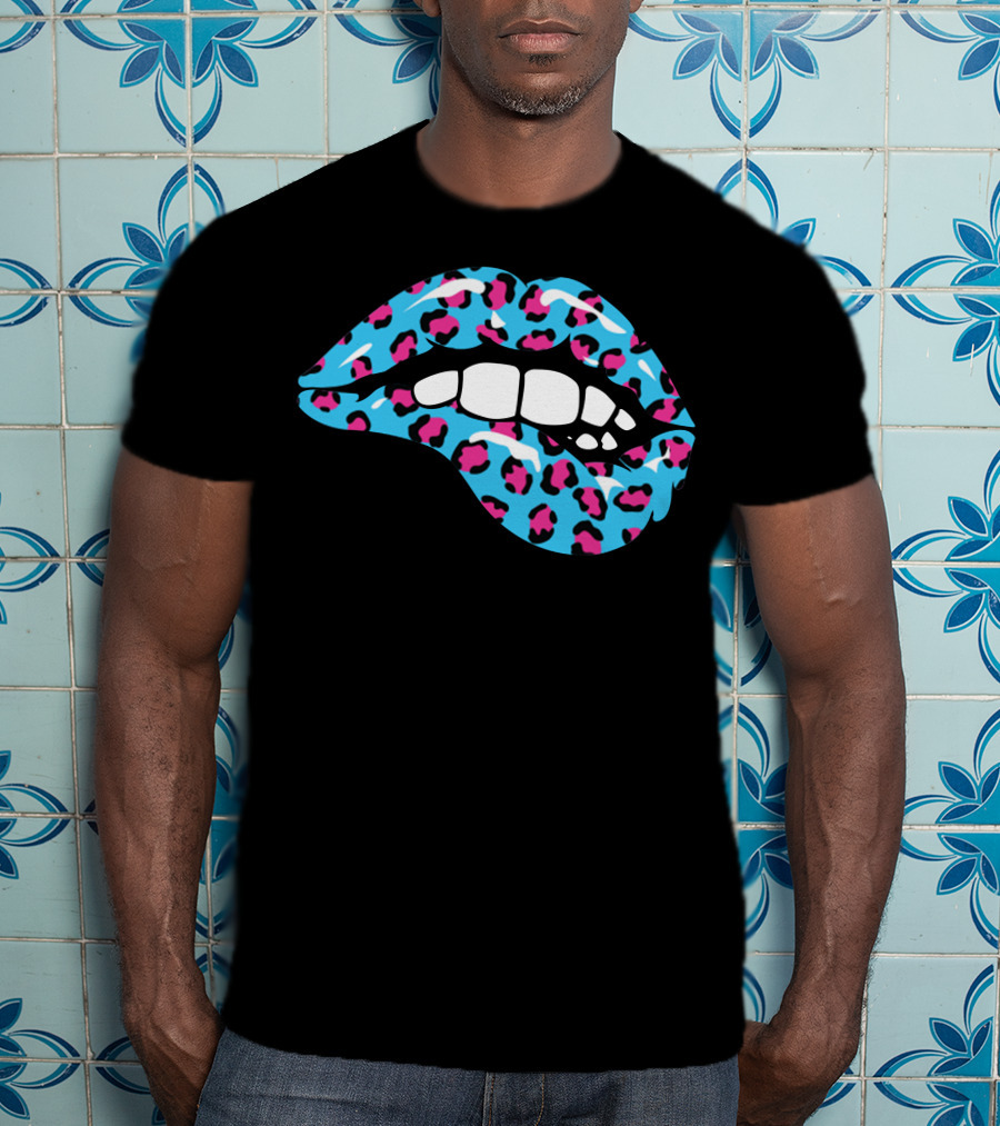 Stay Wild Ben Azelart Blue Leopard Lips T-Shirt