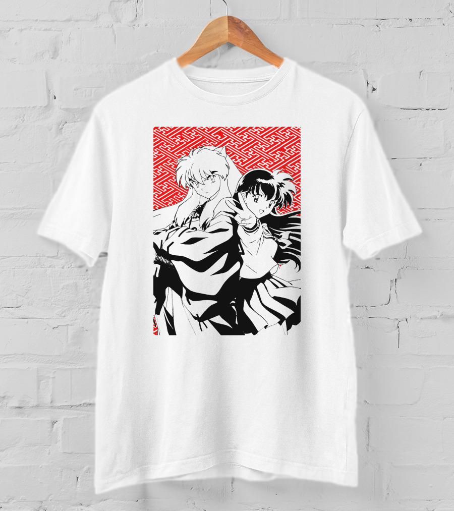 Inuyasha Kagome Classic Anime Style Red Pattern Background T-Shirt