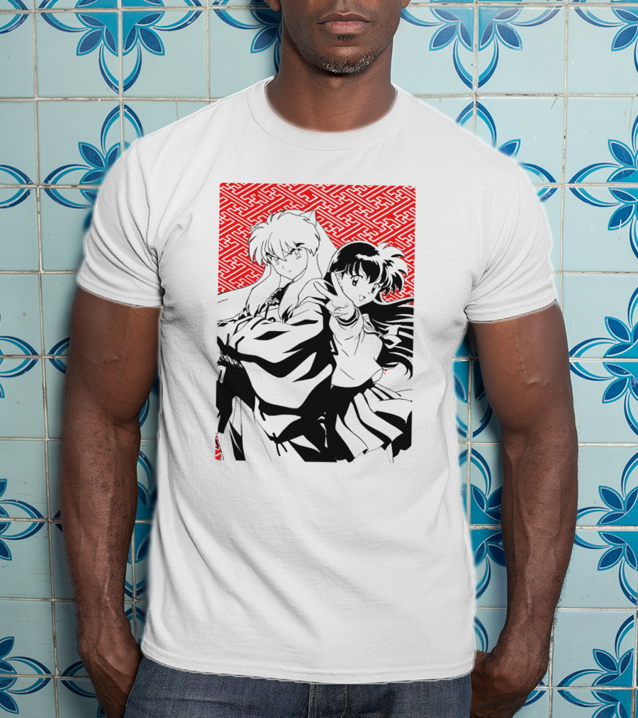 Inuyasha Kagome Classic Anime Style Red Pattern Background T-Shirt