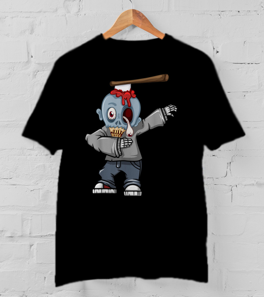 Dabbing Zombie Halloween Axe Head Creepy Cartoon T-Shirt