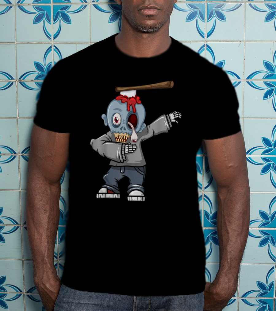 Dabbing Zombie Halloween Axe Head Creepy Cartoon T-Shirt