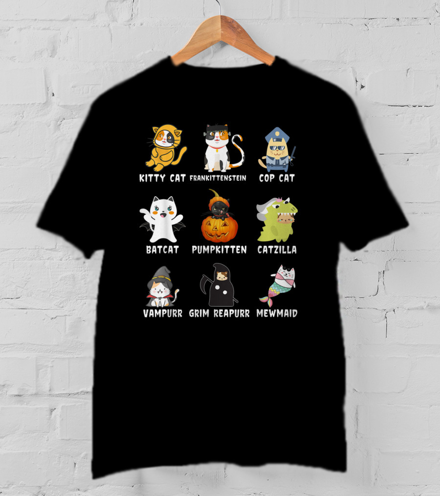 Kitty Cat Frankittenstein Cop Cat Batcat Pumpkitten Catzilla Vampurr Grim Reapurr Mewmaid T-Shirt