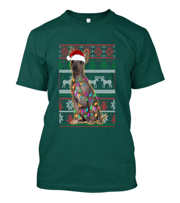 American Hairless Terrier Christmas Lights Santa Hat T-Shirt