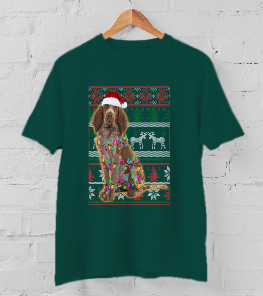 Bracco Italiano Christmas Lights Santa Hat Festive T-Shirt