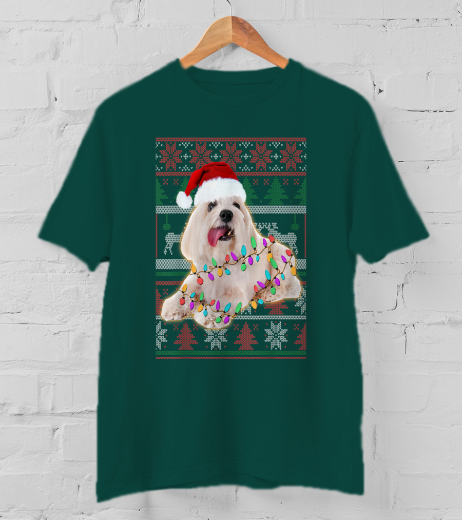 Coton De Tulear Holiday Lights Christmas Sweater Santa Hat T-Shirt
