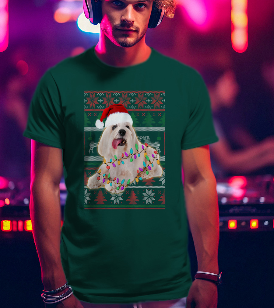 Coton De Tulear Holiday Lights Christmas Sweater Santa Hat T-Shirt