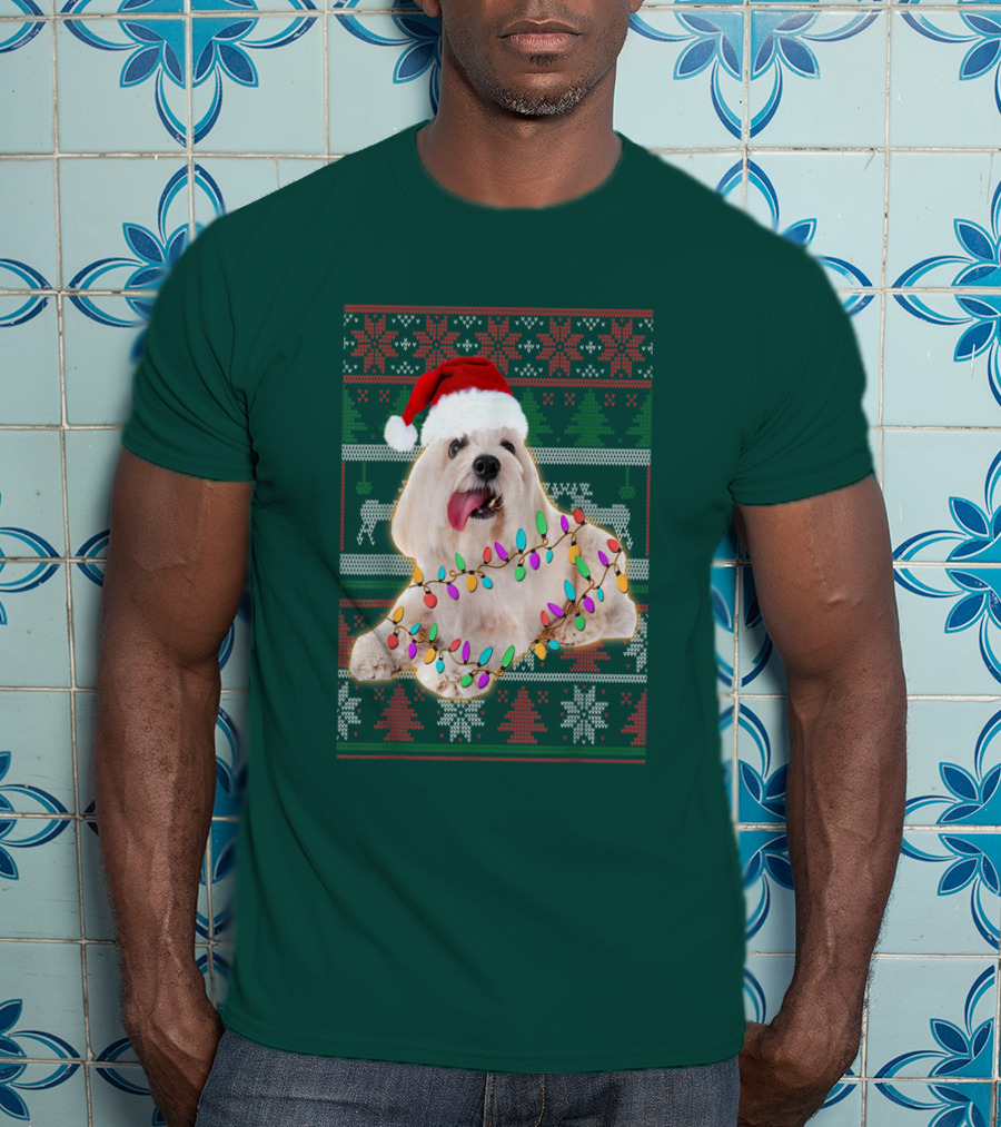 Coton De Tulear Holiday Lights Christmas Sweater Santa Hat T-Shirt