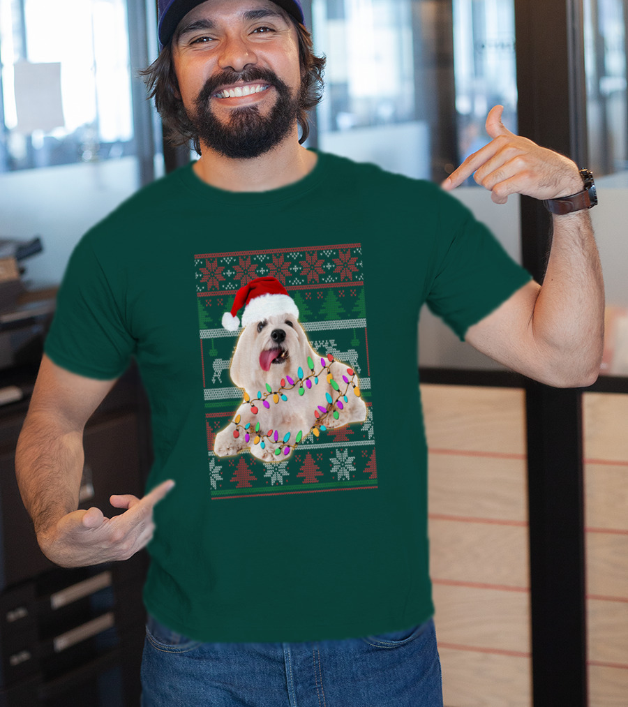Coton De Tulear Holiday Lights Christmas Sweater Santa Hat T-Shirt