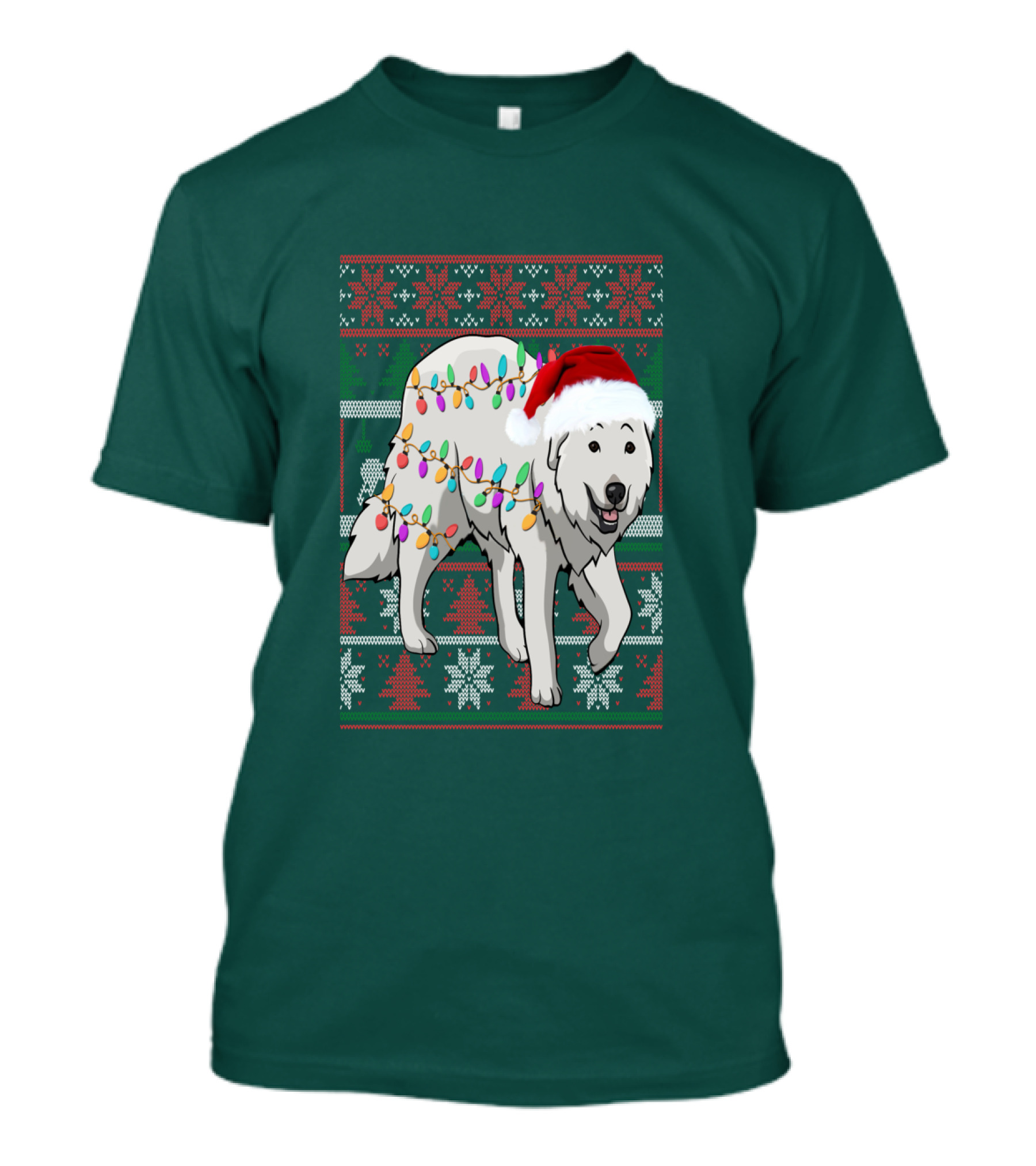 Great Pyrenees Christmas Lights And Santa Hat Holiday T-Shirt
