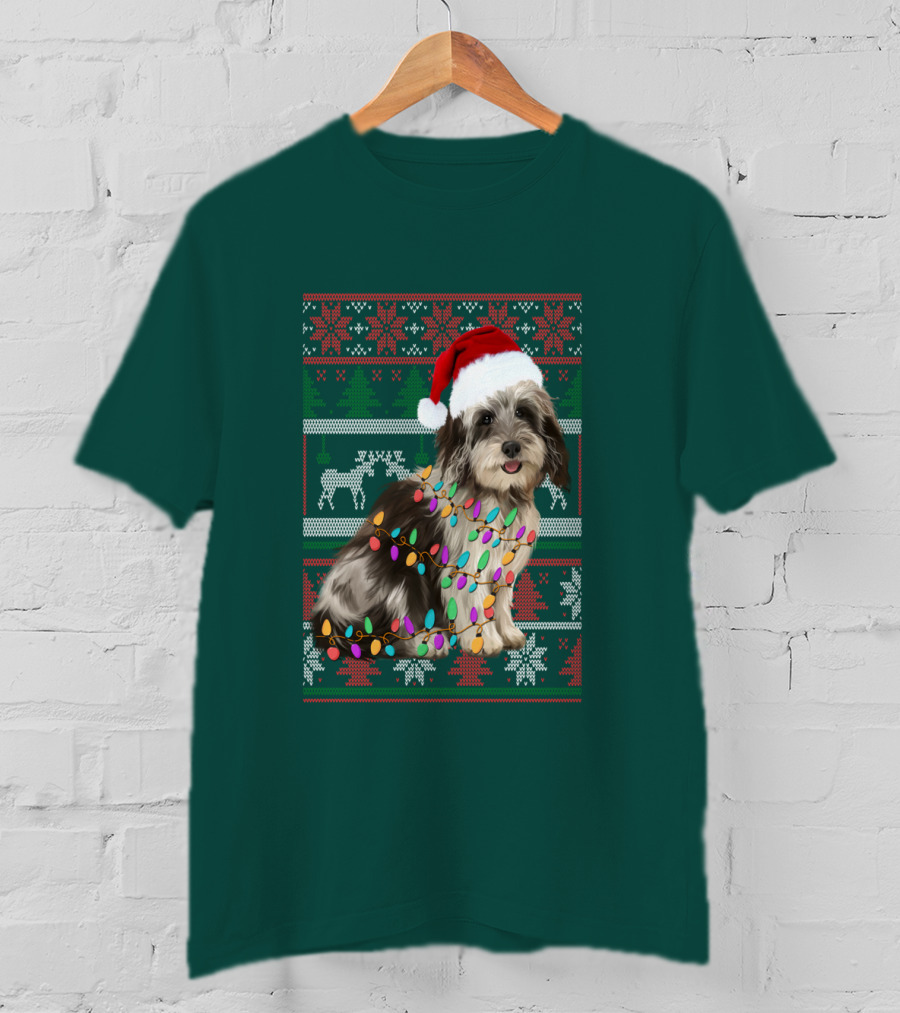 Havanese Festive Christmas Lights Santa Hat Ugly T-Shirt