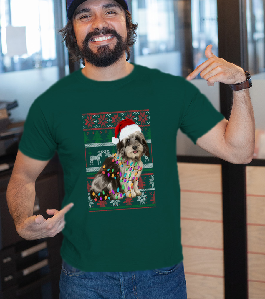 Havanese Festive Christmas Lights Santa Hat Ugly T-Shirt