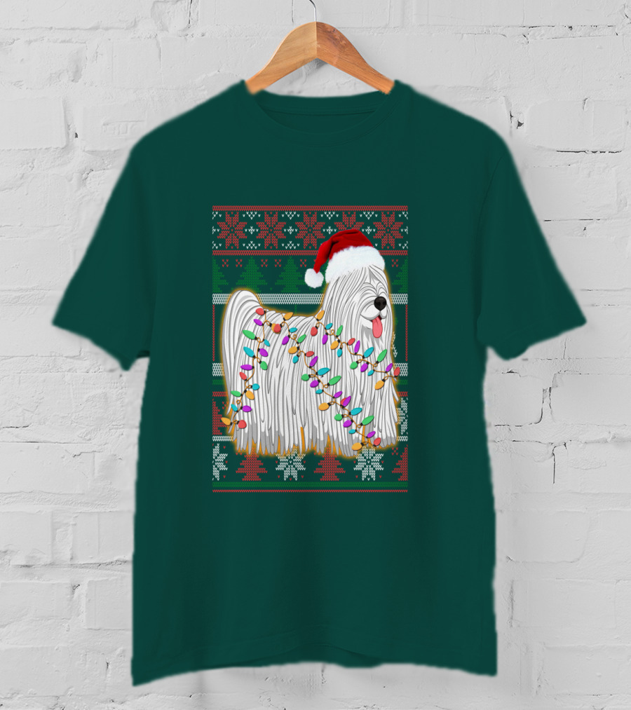 Komondor Christmas Lights Ugly Sweater Santa Hat T-Shirt