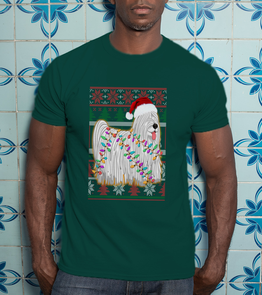Komondor Christmas Lights Ugly Sweater Santa Hat T-Shirt