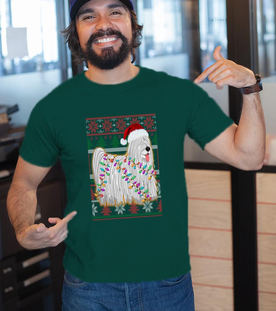 Komondor Christmas Lights Ugly Sweater Santa Hat T-Shirt