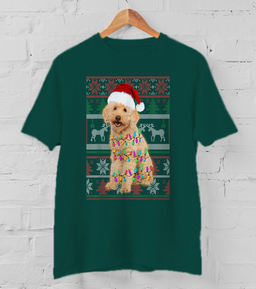 Maltipoo Christmas Lights Santa Hat Festive Holiday T-Shirt