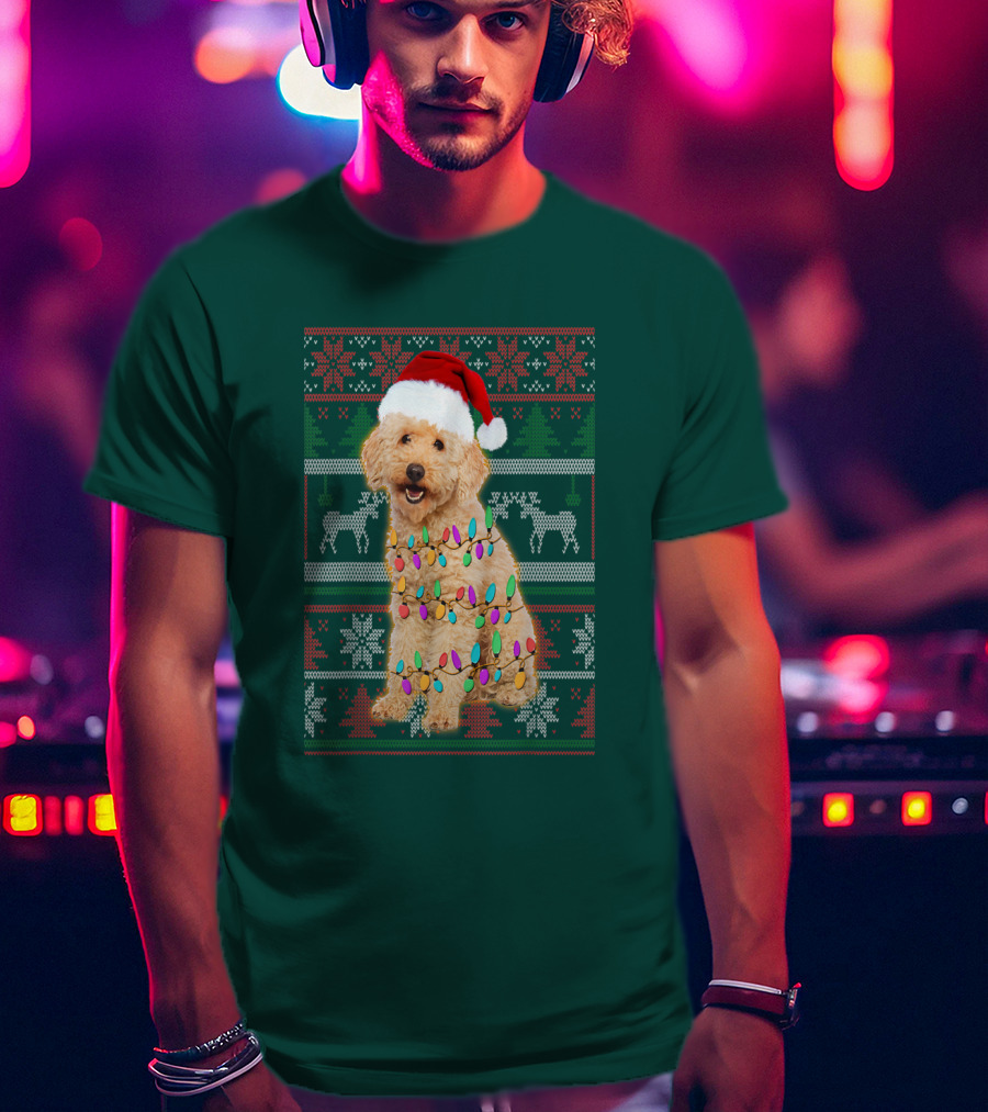 Maltipoo Christmas Lights Santa Hat Festive Holiday T-Shirt