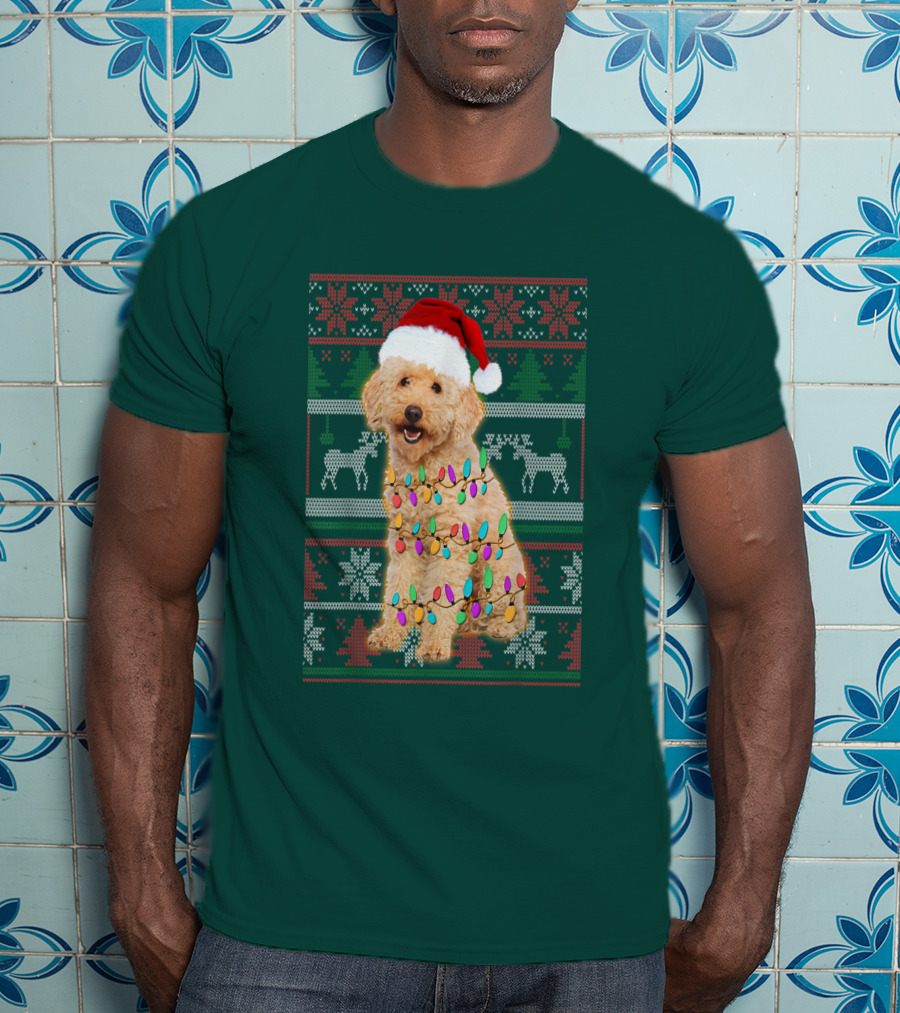 Maltipoo Christmas Lights Santa Hat Festive Holiday T-Shirt