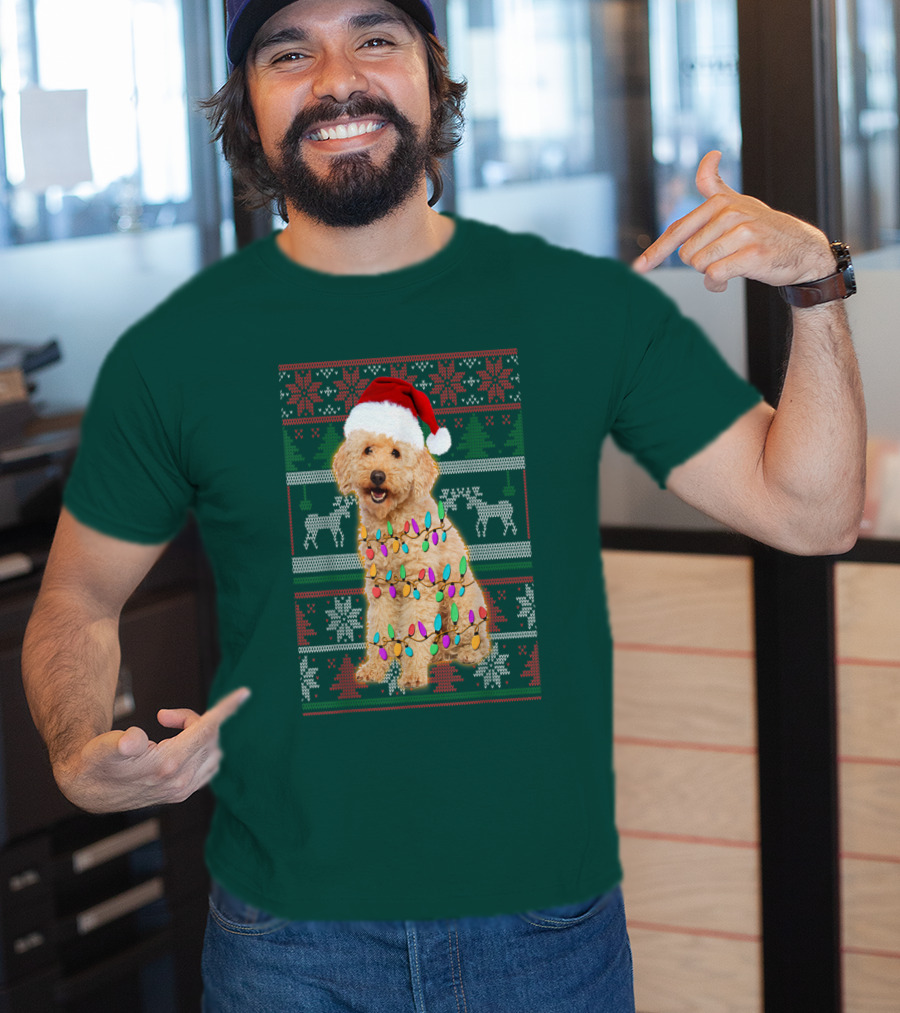 Maltipoo Christmas Lights Santa Hat Festive Holiday T-Shirt