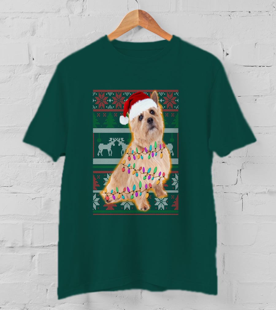 Norfolk Terrier Christmas Lights Sweater Santa Hat T-Shirt