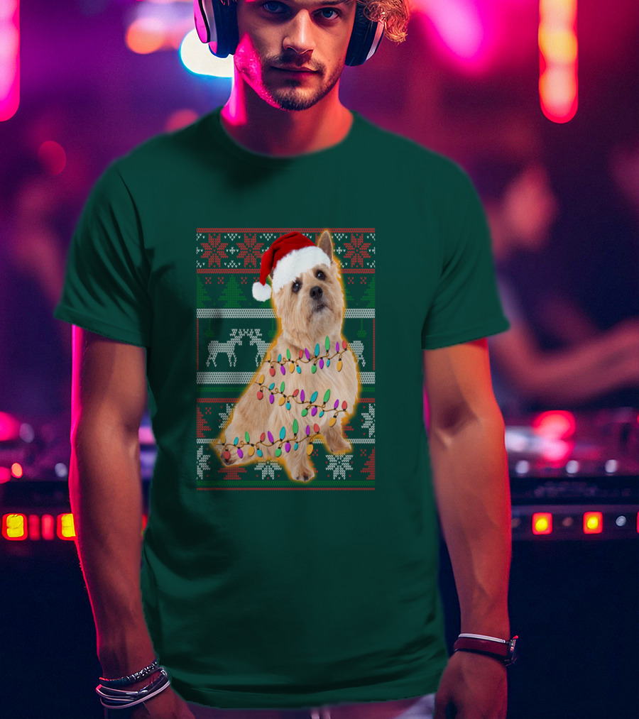 Norfolk Terrier Christmas Lights Sweater Santa Hat T-Shirt