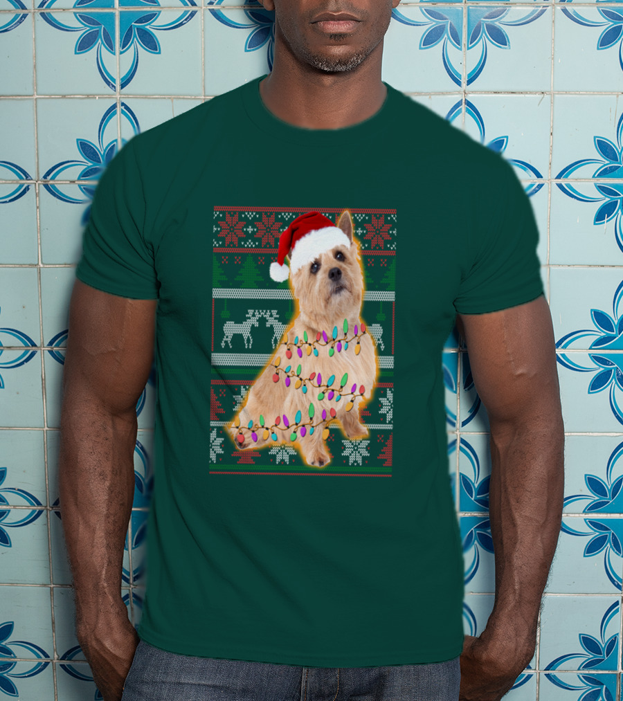 Norfolk Terrier Christmas Lights Sweater Santa Hat T-Shirt