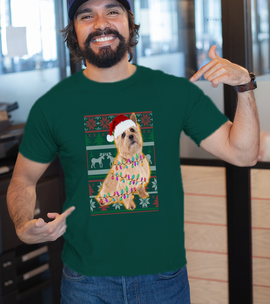 Norfolk Terrier Christmas Lights Sweater Santa Hat T-Shirt