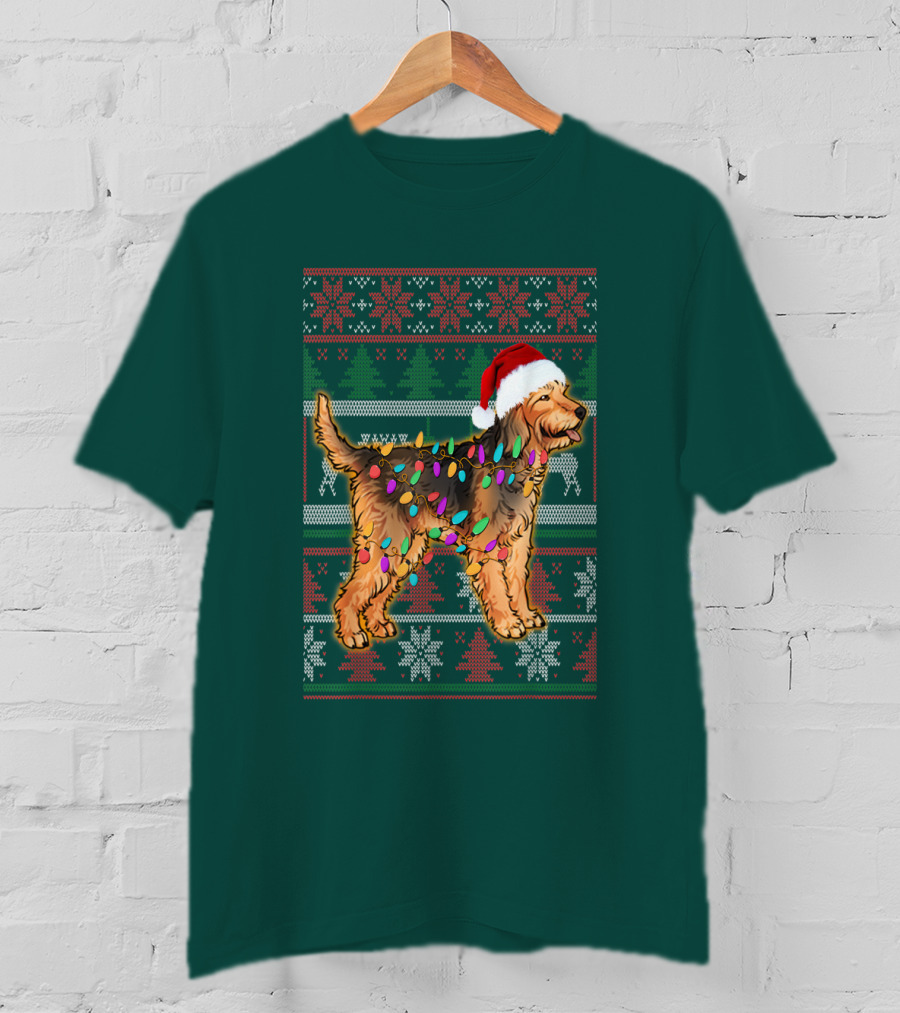 Otterhound Christmas Lights Santa Hat T-Shirt