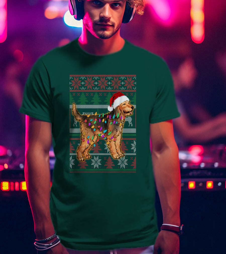 Otterhound Christmas Lights Santa Hat T-Shirt