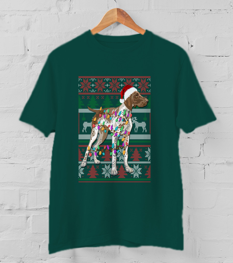 Pointer Christmas Ugly Sweater Santa Hat Lights T-Shirt
