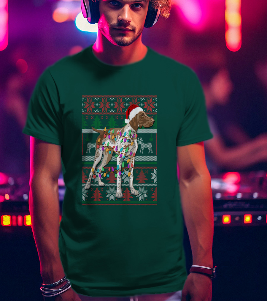 Pointer Christmas Ugly Sweater Santa Hat Lights T-Shirt