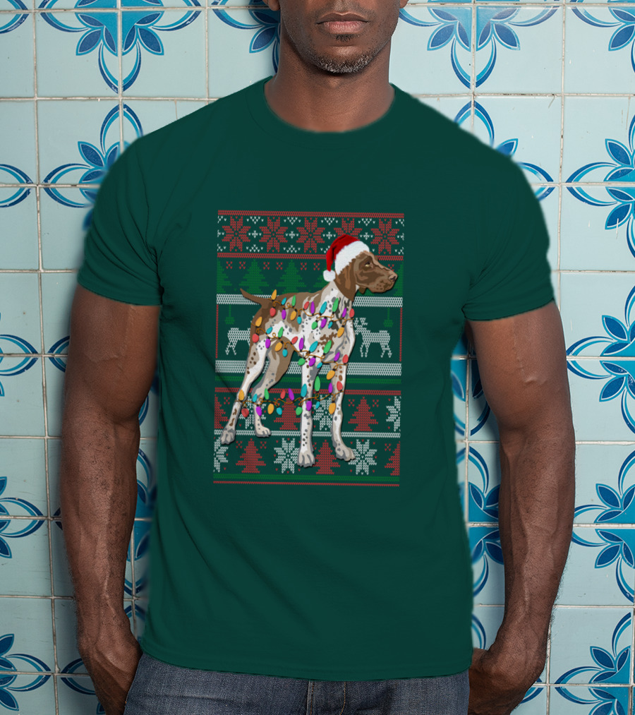 Pointer Christmas Ugly Sweater Santa Hat Lights T-Shirt