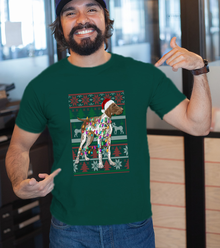 Pointer Christmas Ugly Sweater Santa Hat Lights T-Shirt
