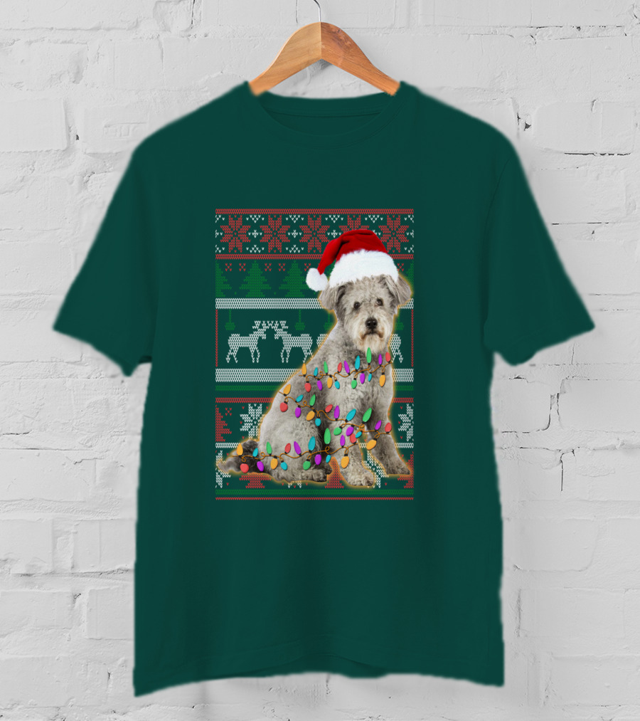 Pumi Dog Christmas Lights Santa Hat Ugly T-Shirt