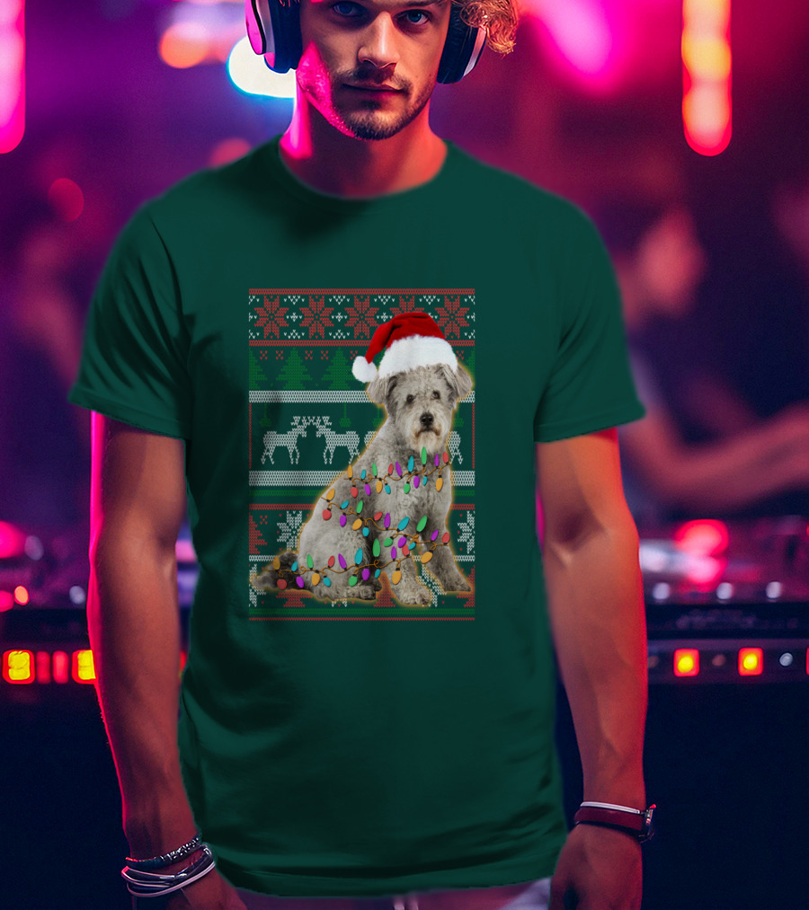 Pumi Dog Christmas Lights Santa Hat Ugly T-Shirt