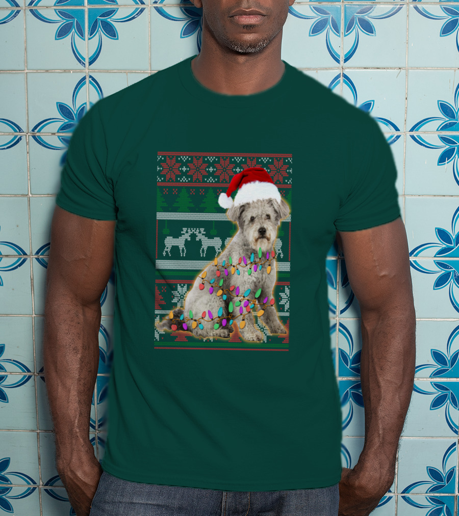 Pumi Dog Christmas Lights Santa Hat Ugly T-Shirt
