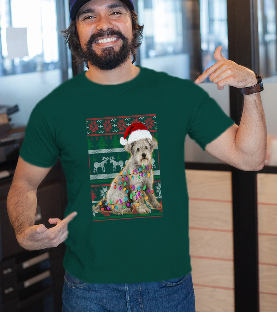Pumi Dog Christmas Lights Santa Hat Ugly T-Shirt