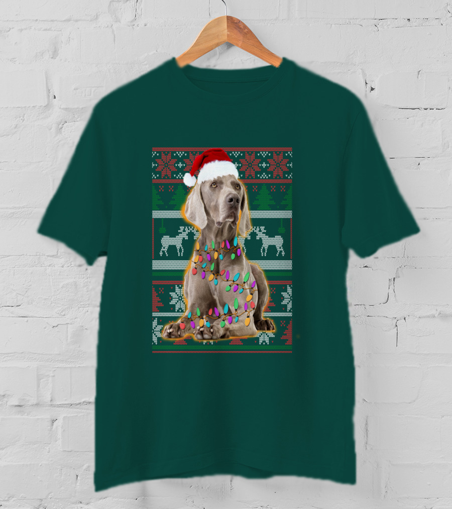Weimaraner Christmas Lights Santa Hat Holiday T-Shirt