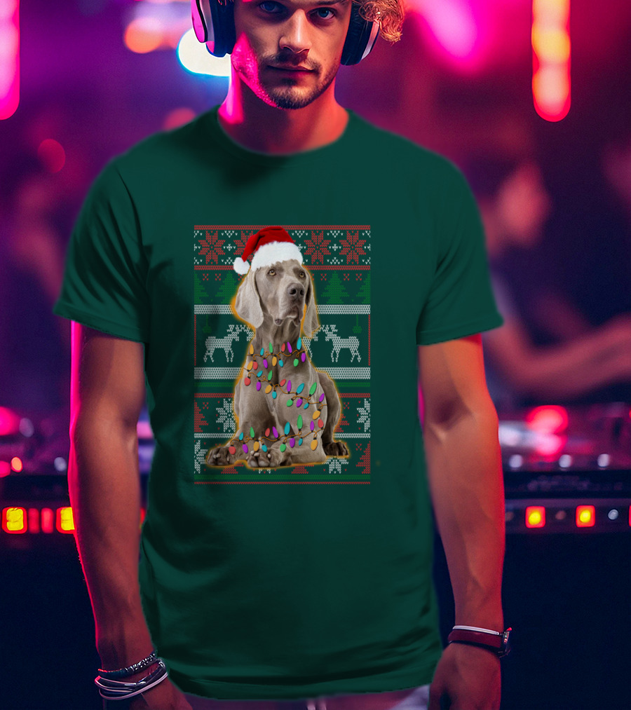 Weimaraner Christmas Lights Santa Hat Holiday T-Shirt