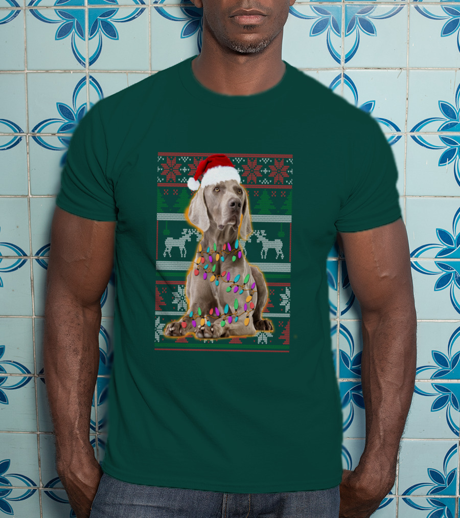 Weimaraner Christmas Lights Santa Hat Holiday T-Shirt